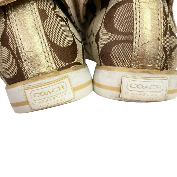 Coach Bonney High Top Sneakers Womens Size 9 Logo Jacquard Tan Brown Fold Down - Picture 7 of 13